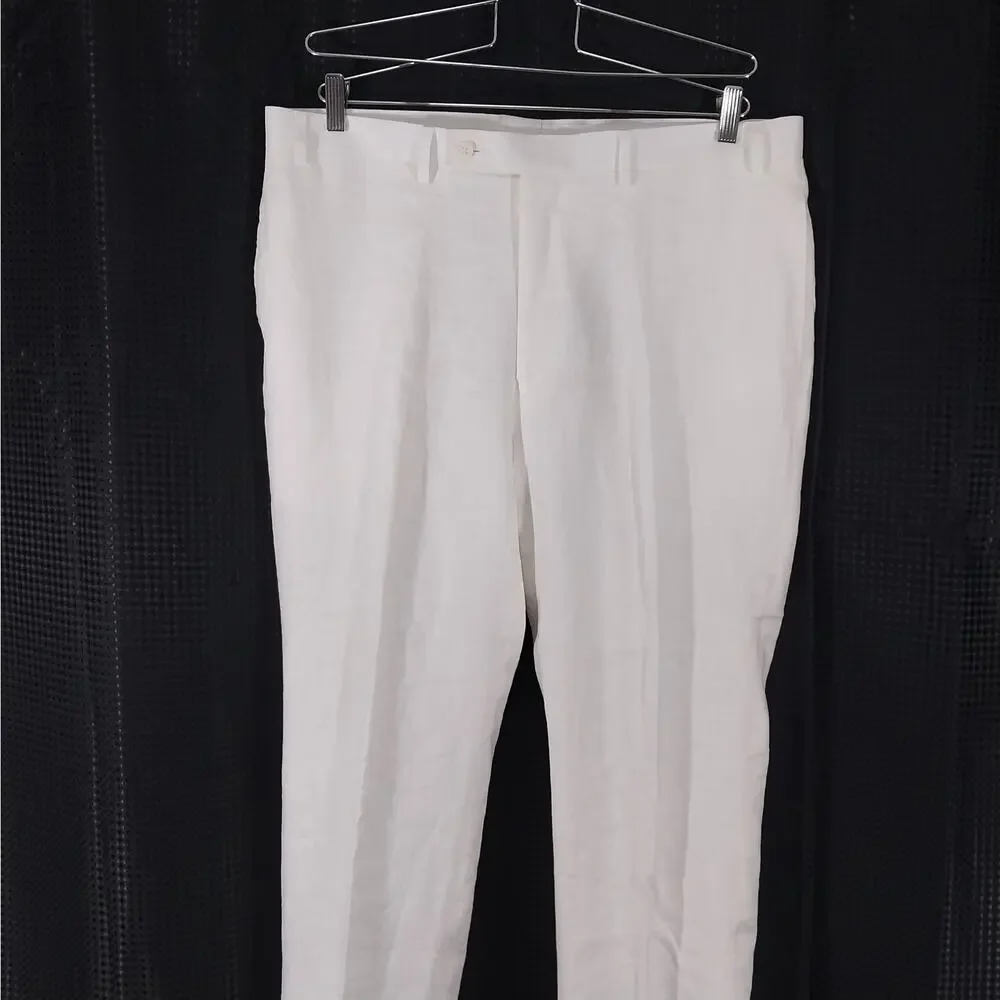 NWOT! CALVIN KLEIN! WHITE LINEN 100%, FLAT FRONT, STRAIGHT LEG PANTS! SZ 38x32